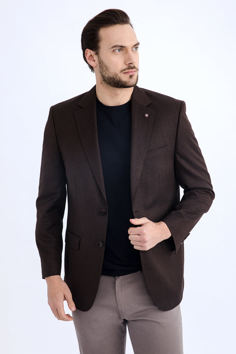 Koyu Kahve 6 Drop Regular Fit Standart Kesim Desenli Klasik Bambu Ceket