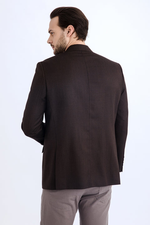 Koyu Kahve 6 Drop Regular Fit Standart Kesim Desenli Klasik Bambu Ceket