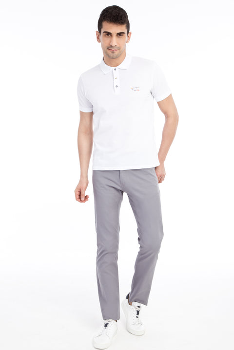 Light Grey Regular Fit Standard Cut Lycra Canvas / Chino Trousers