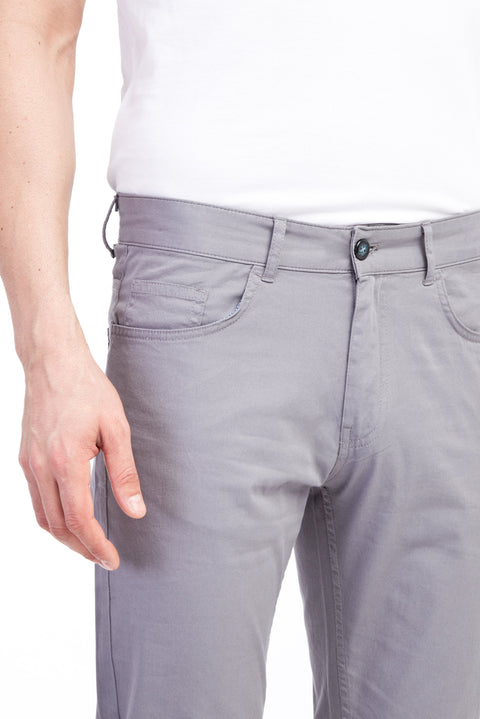 Light Grey Regular Fit Standard Cut Lycra Canvas / Chino Trousers