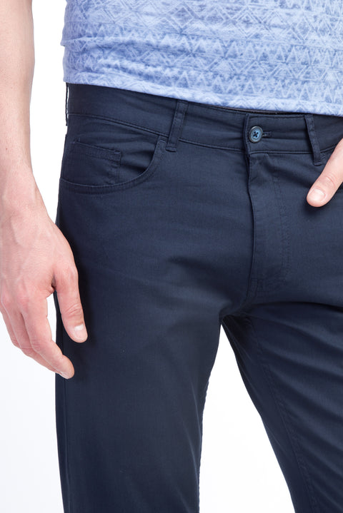 Navy Regular Fit Standard Cut Lycra Canvas / Chino Trousers