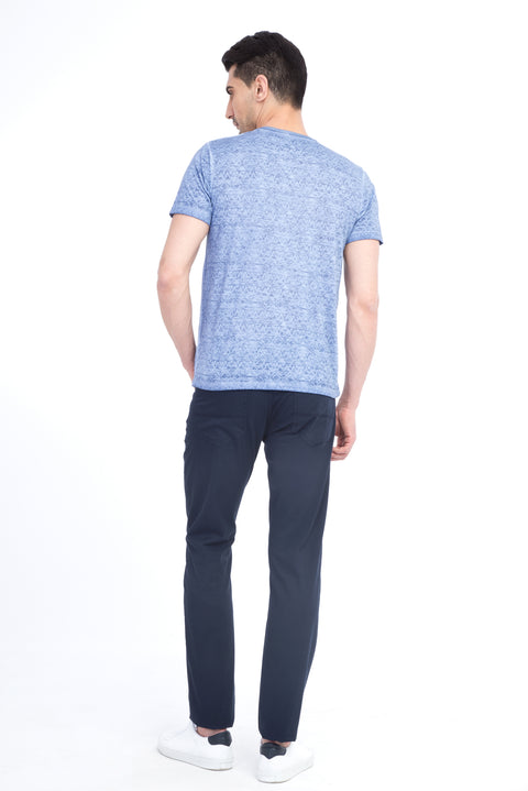 Navy Regular Fit Standard Cut Lycra Canvas / Chino Trousers