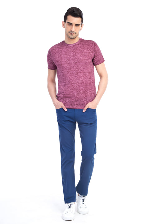 Light Blue Regular Fit Standard Cut Lycra Canvas / Chino Trousers