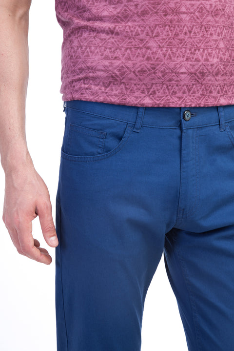 Light Blue Regular Fit Standard Cut Lycra Canvas / Chino Trousers