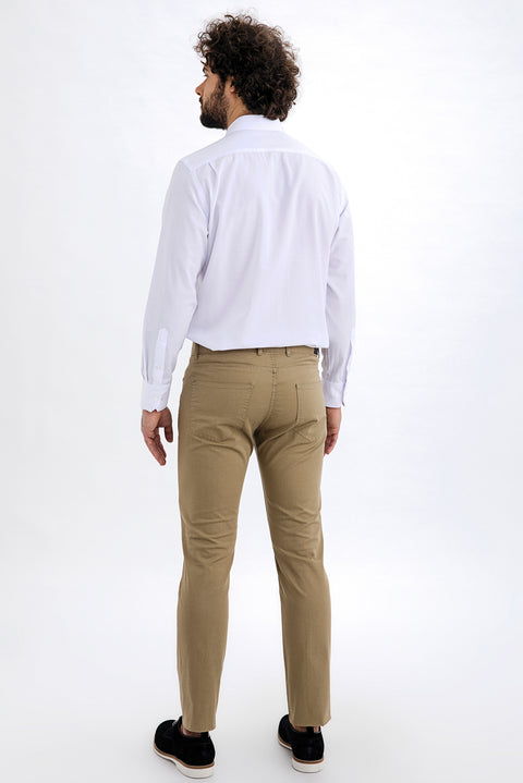 Light Brown - Camel Relaxed Fit Stretchy Canvas / Chino Trousers