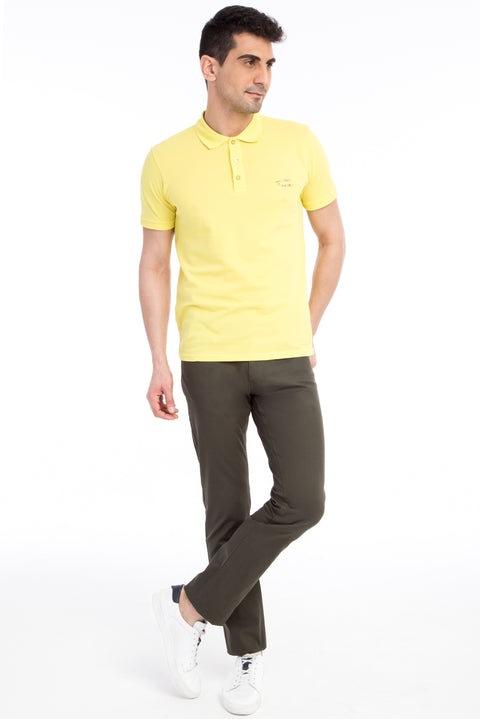 Khaki Regular Fit Standard Cut Lycra Canvas / Chino Trousers