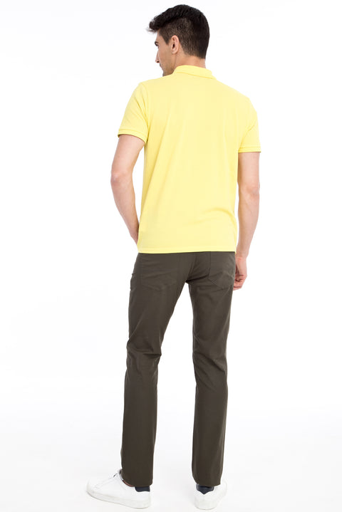 Khaki Regular Fit Standard Cut Lycra Canvas / Chino Trousers
