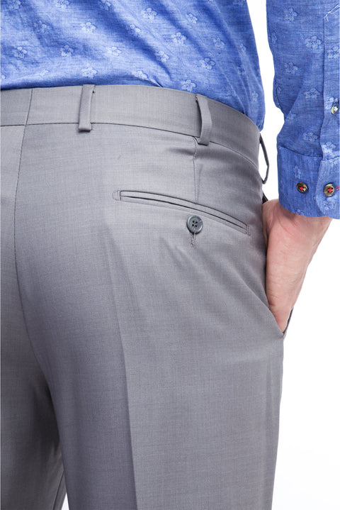 Light Grey 6 Drop Regular Fit Standard Cut Classic Fabric Wool Trousers