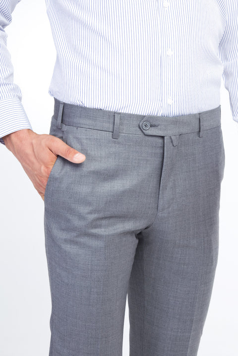Medium Gray 7 Drop Slim Fit Narrow Cut Classic Wool Fabric Trousers