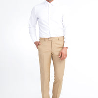 Bej 6 Drop Regular Fit Standart Kesim Yünlü Klasik Kumaş Pantolon