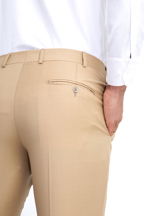 Bej 6 Drop Regular Fit Standart Kesim Yünlü Klasik Kumaş Pantolon