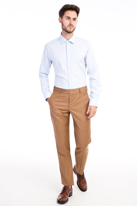 Light Brown - Camel 6 Drop Regular Fit Standard Cut Classic Fabric Wool Trousers