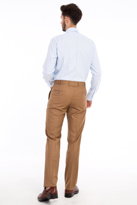 Light Brown - Camel 6 Drop Regular Fit Standard Cut Classic Fabric Wool Trousers