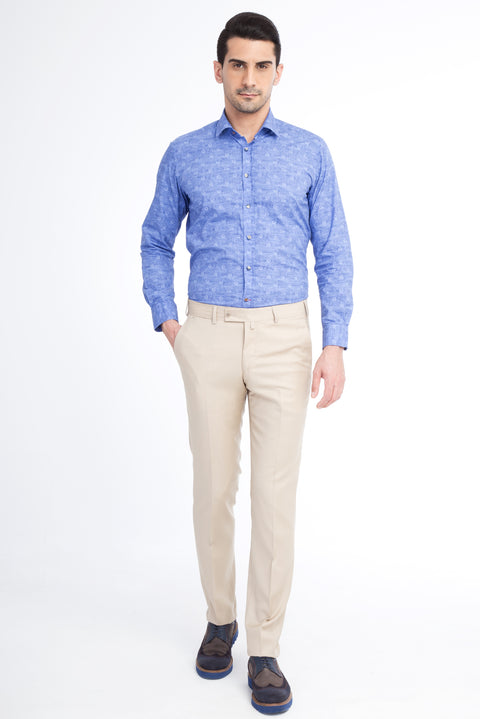 Cream 7 Drop Slim Fit Narrow Cut Classic Wool Fabric Trousers