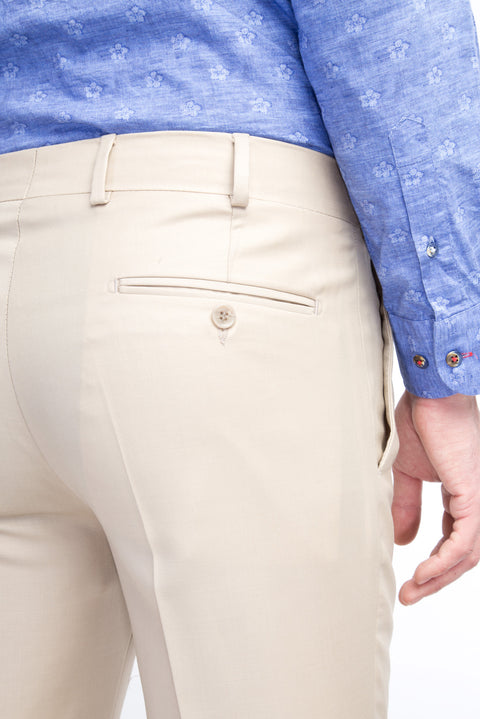 Cream 7 Drop Slim Fit Narrow Cut Classic Wool Fabric Trousers