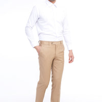 Taba 7 Drop Slim Fit Dar Kesim Yünlü Klasik Kumaş Pantolon