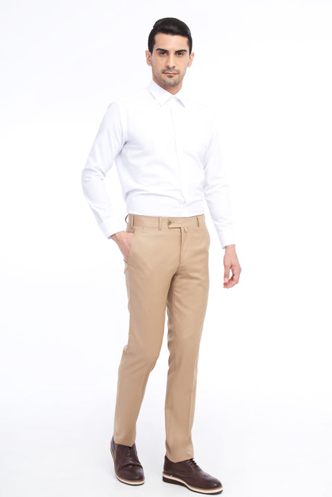 Taba 7 Drop Slim Fit Dar Kesim Yünlü Klasik Kumaş Pantolon