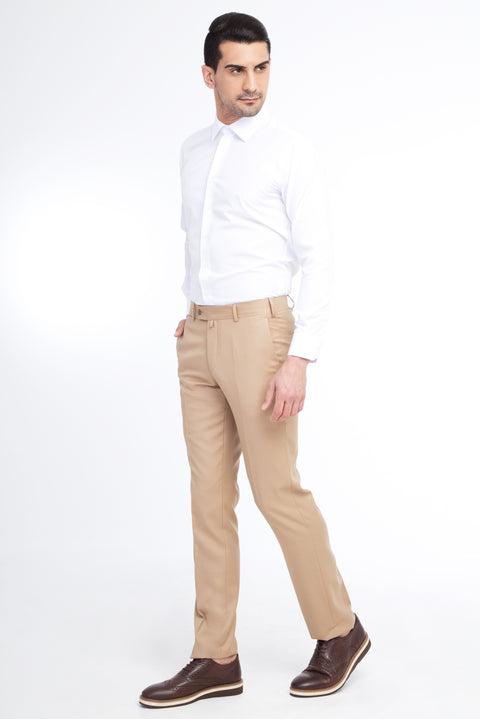 Taba 7 Drop Slim Fit Dar Kesim Yünlü Klasik Kumaş Pantolon