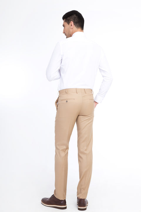 Taba 7 Drop Slim Fit Dar Kesim Yünlü Klasik Kumaş Pantolon