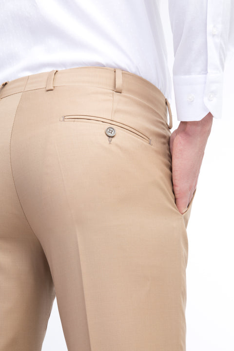Taba 7 Drop Slim Fit Dar Kesim Yünlü Klasik Kumaş Pantolon