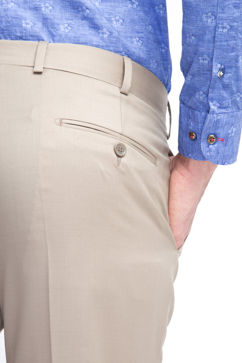Bej 6 Drop Regular Fit Standart Kesim Yünlü Klasik Kumaş Pantolon
