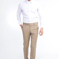 Bej 7 Drop Slim Fit Dar Kesim Yünlü Klasik Kumaş Pantolon
