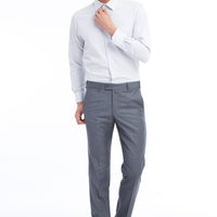 Light Grey 6 Drop Regular Fit Standard Cut Plaid Classic Fabric Trousers