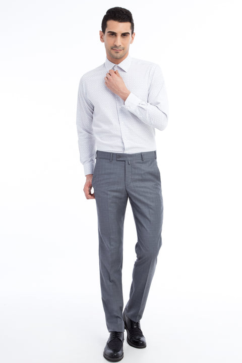 Light Grey 6 Drop Regular Fit Standard Cut Plaid Classic Fabric Trousers