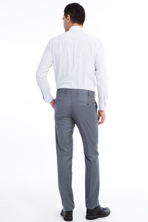 Light Grey 6 Drop Regular Fit Standard Cut Plaid Classic Fabric Trousers