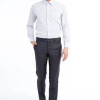 Smoke Grey 7 Drop Slim Fit Narrow Cut Plaid Classic Fabric Trousers