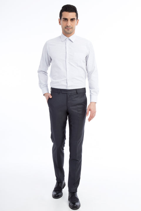 Smoke Grey 7 Drop Slim Fit Narrow Cut Plaid Classic Fabric Trousers