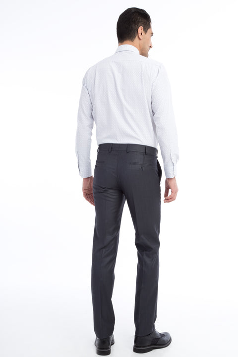 Smoke Grey 7 Drop Slim Fit Narrow Cut Plaid Classic Fabric Trousers