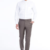 Coffee 7 Drop Slim Fit Narrow Cut Plaid Classic Fabric Trousers