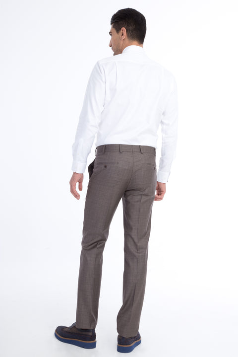Coffee 7 Drop Slim Fit Narrow Cut Plaid Classic Fabric Trousers