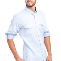 Blue Long Sleeve Regular Fit Patterned Cotton Shirt