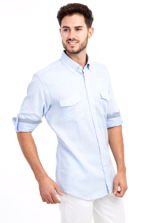 Blue Long Sleeve Regular Fit Patterned Cotton Shirt