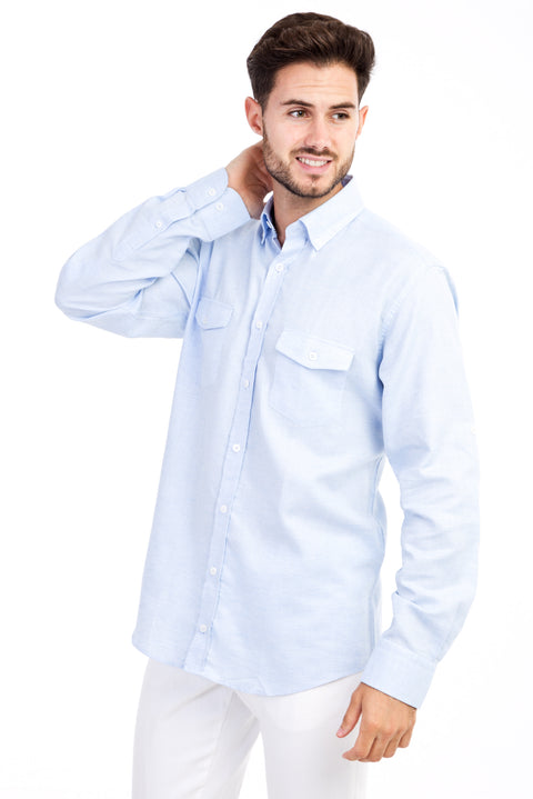 Blue Long Sleeve Regular Fit Patterned Cotton Shirt