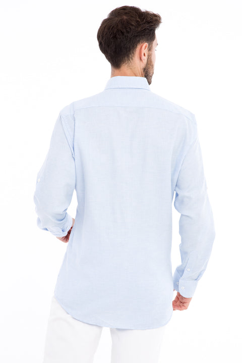 Blue Long Sleeve Regular Fit Patterned Cotton Shirt