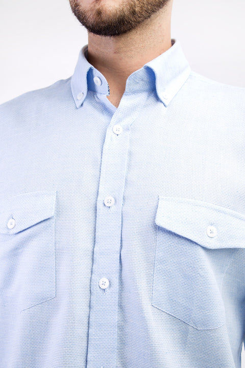 Blue Long Sleeve Regular Fit Patterned Cotton Shirt