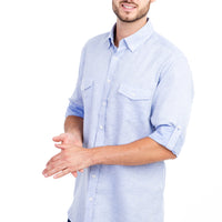 Blue Long Sleeve Regular Fit Patterned Cotton Shirt