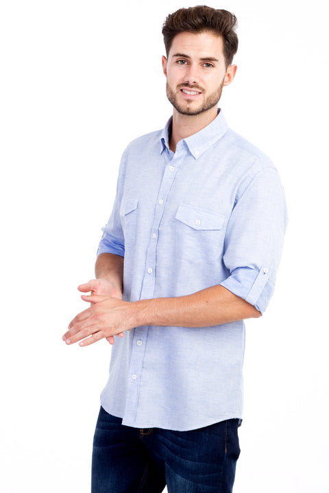 Blue Long Sleeve Regular Fit Patterned Cotton Shirt