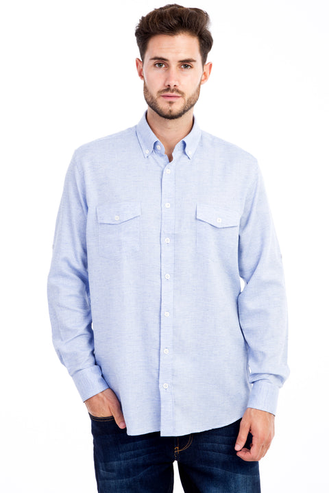 Blue Long Sleeve Regular Fit Patterned Cotton Shirt