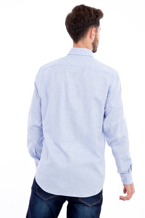 Blue Long Sleeve Regular Fit Patterned Cotton Shirt