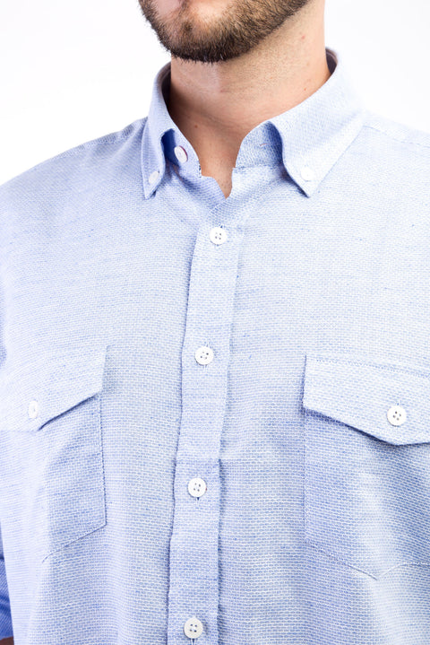Blue Long Sleeve Regular Fit Patterned Cotton Shirt