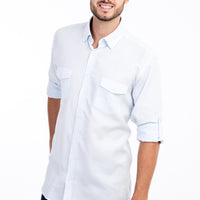 Light Blue Long-Sleeve Patterned Cotton Shirt
