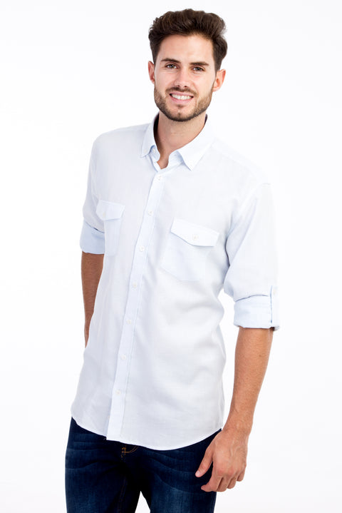 Light Blue Long-Sleeve Patterned Cotton Shirt