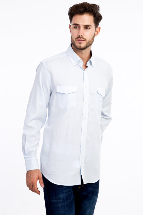 Light Blue Long-Sleeve Patterned Cotton Shirt