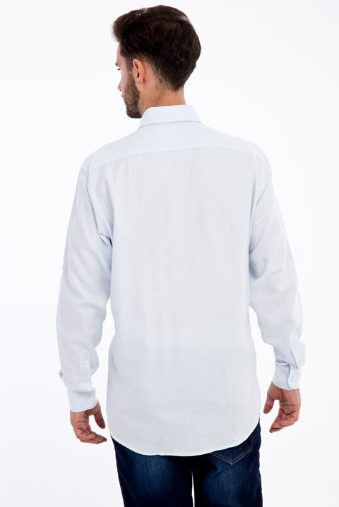 Light Blue Long-Sleeve Patterned Cotton Shirt