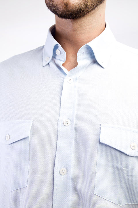 Light Blue Long-Sleeve Patterned Cotton Shirt