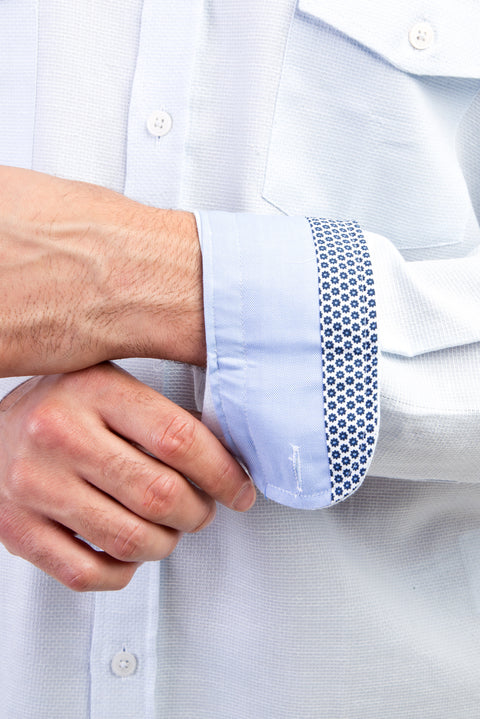 Light Blue Long-Sleeve Patterned Cotton Shirt